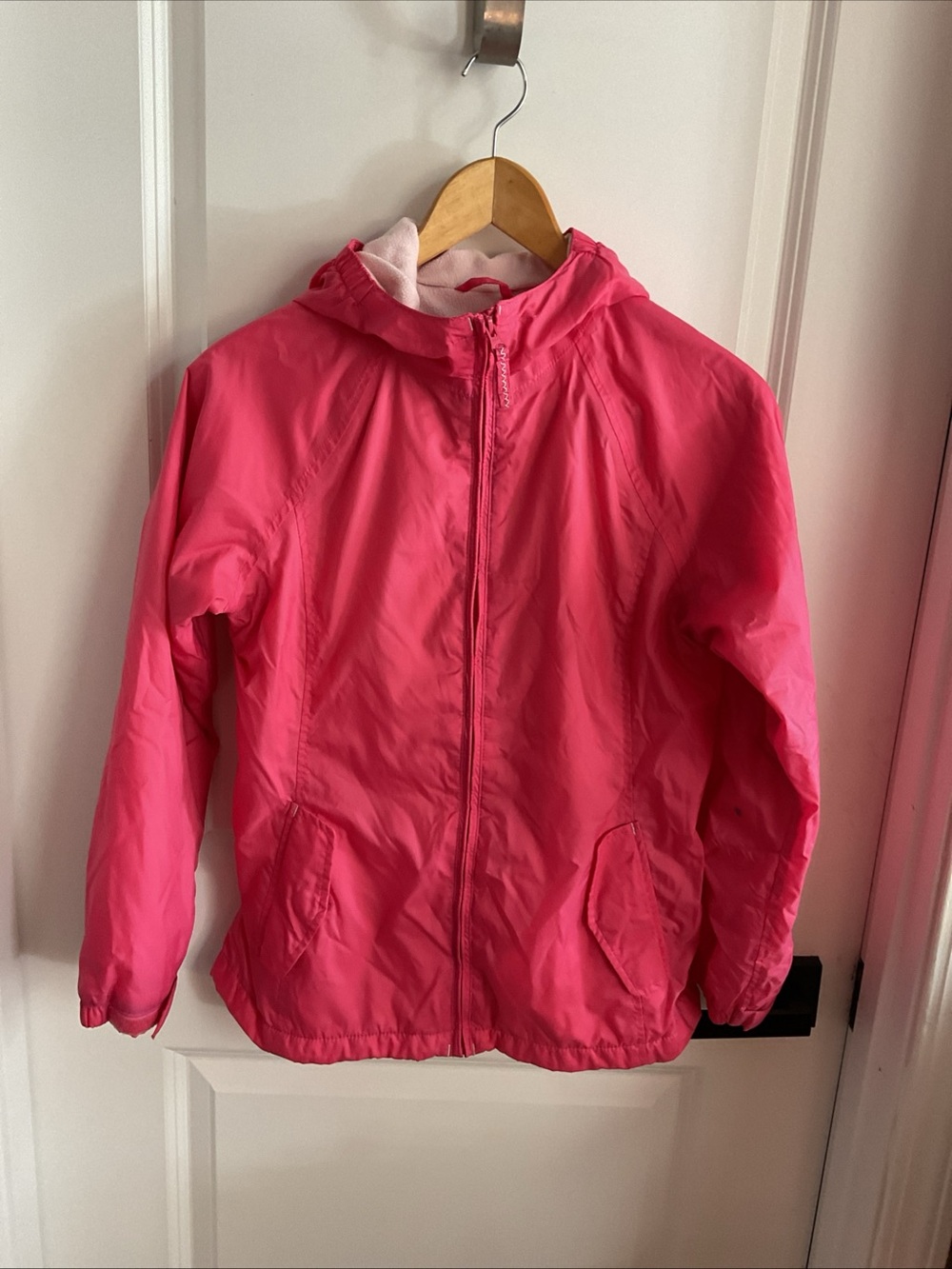 Lands' End Kids - Girls' Hooded Hot Pink Raincoat - Size 10-12